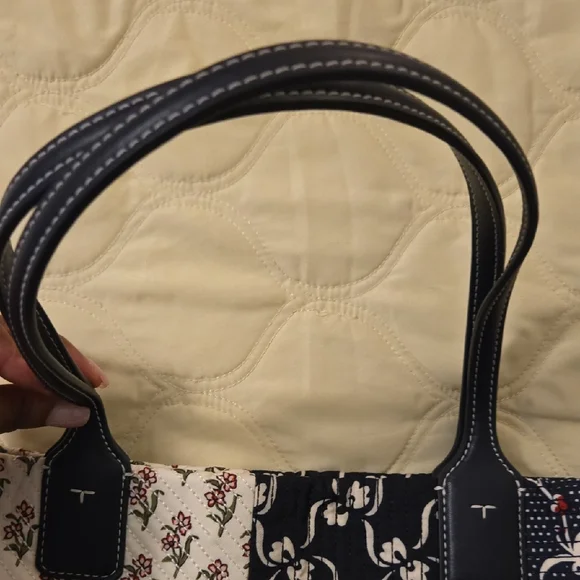 Tory Burch Ella Navy, Cream and Red Patchwork Floral Large Tote - Picture 8 of 8